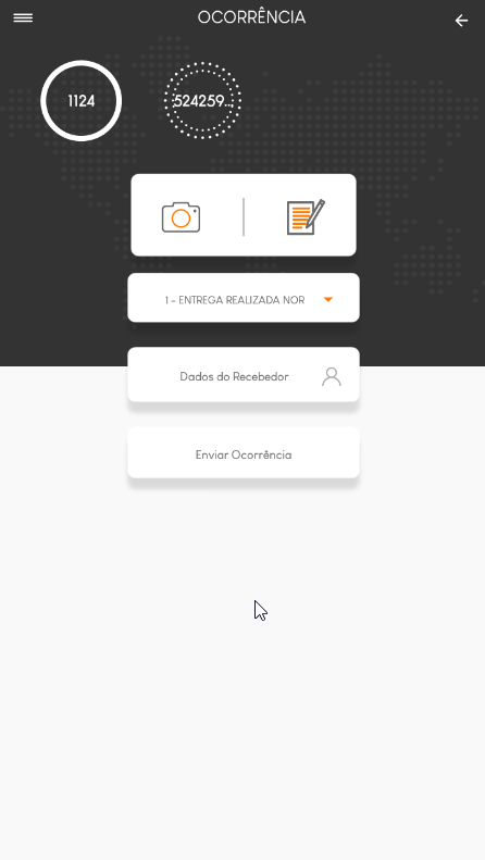 Print da tela do app onde é gerado a ocorrência de uma minuta.