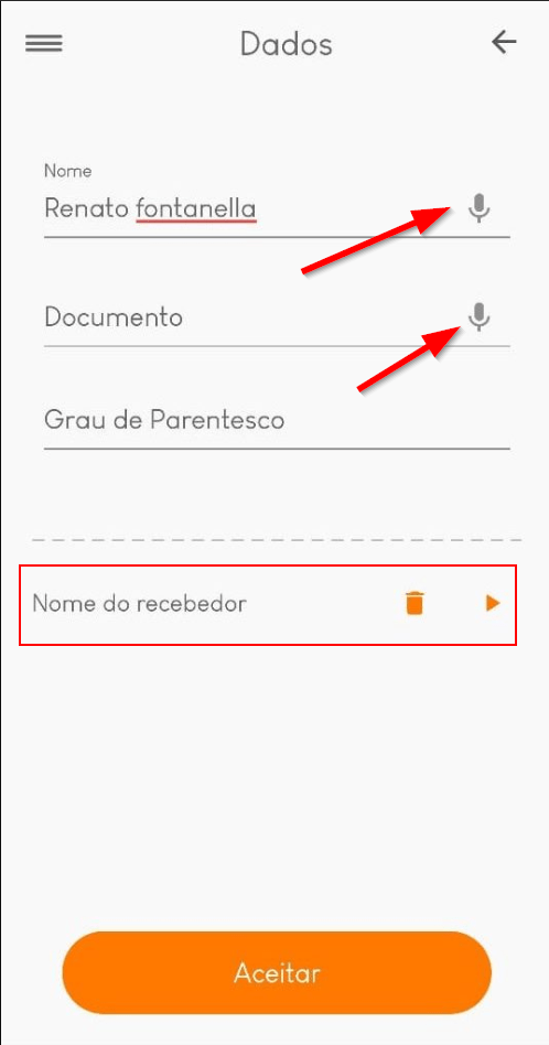 Demonstração de como gerar a confirmação de entrega através da voz.