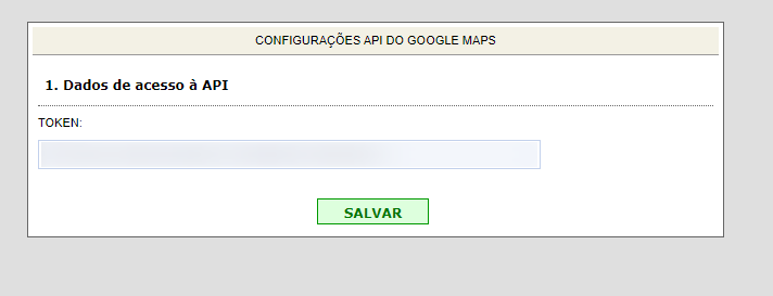 Configurações API do Google Maps com o campo Token para colar a chave de API