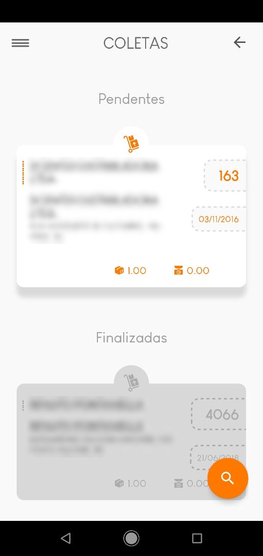Aplicativo Brudam no celular, tela Coletas com uma coleta pendente e uma finalizada